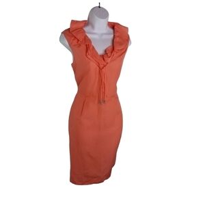 Elie Tahari Christie peach coral linen blend ruffle midi dress